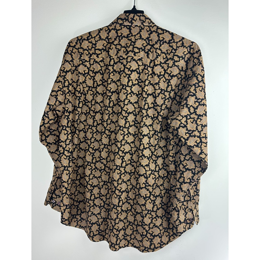 Vintage Robert Talbott Paisley Corduroy Button Down Shirt Black Gold Men's XL LS - Picture 10 of 11